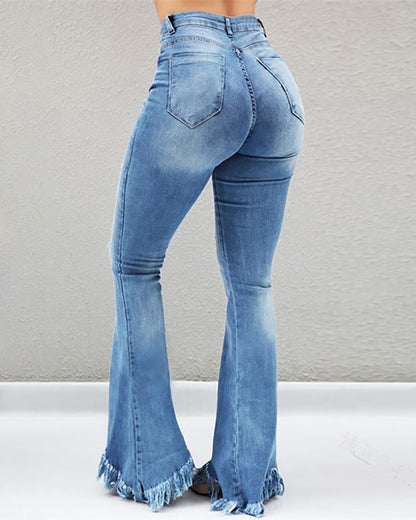 Γυναικείο τζιν παντελόνι με φούντα ψηλόμεση FZ
