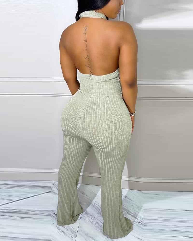 FZ Women's Halter Backless Ruched Jumpsuit - FZwear