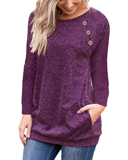 fz women's blouse long sleeve button decoration pullover tee