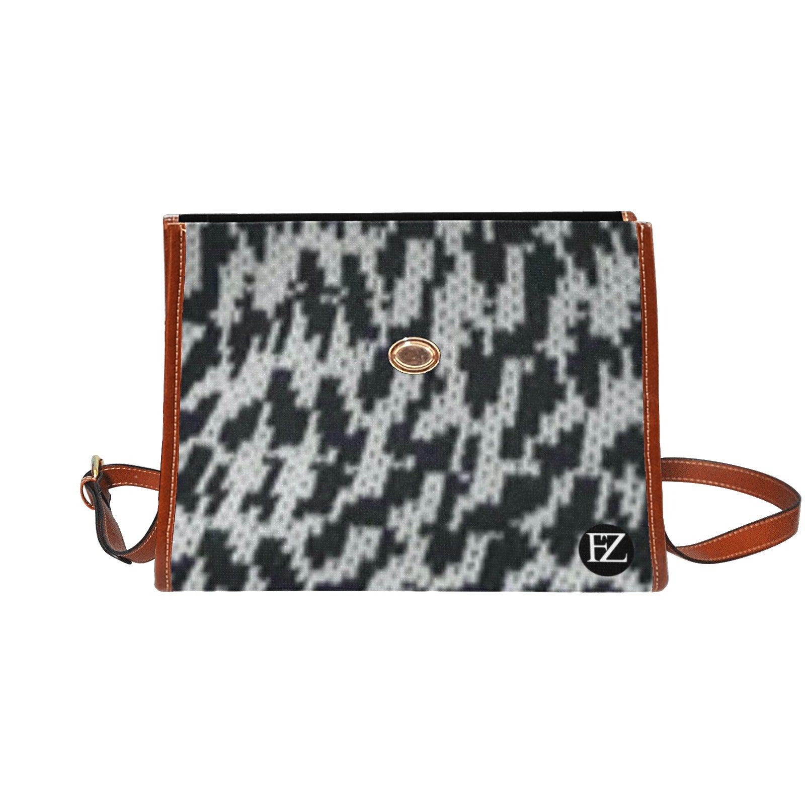 fz plaid handbag all over print waterproof canvas bag(model1641)(brown strap)