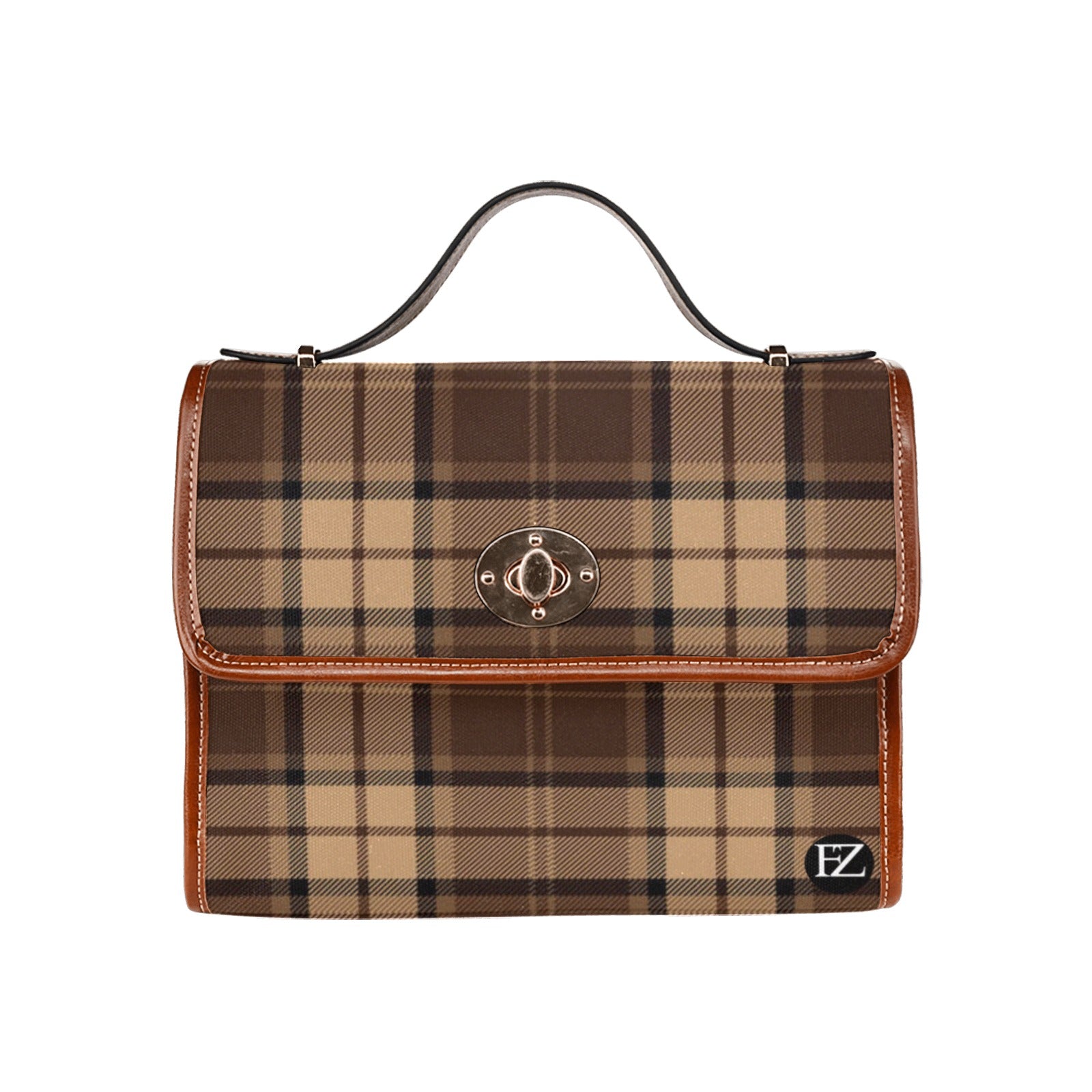 fz women's plaid hand bag all over print waterproof canvas bag(model1641)(brown strap)