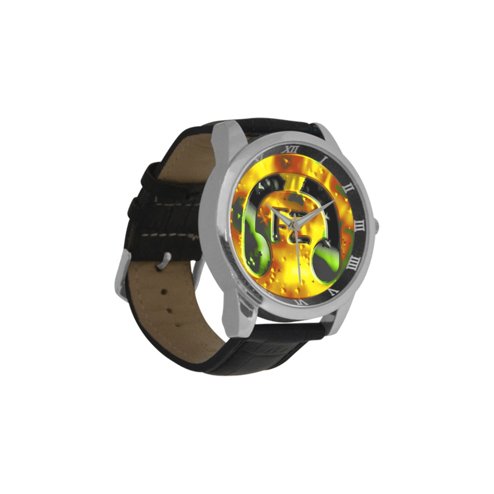 fz original watch - yellow men's leather strap large dial watch (model 213)