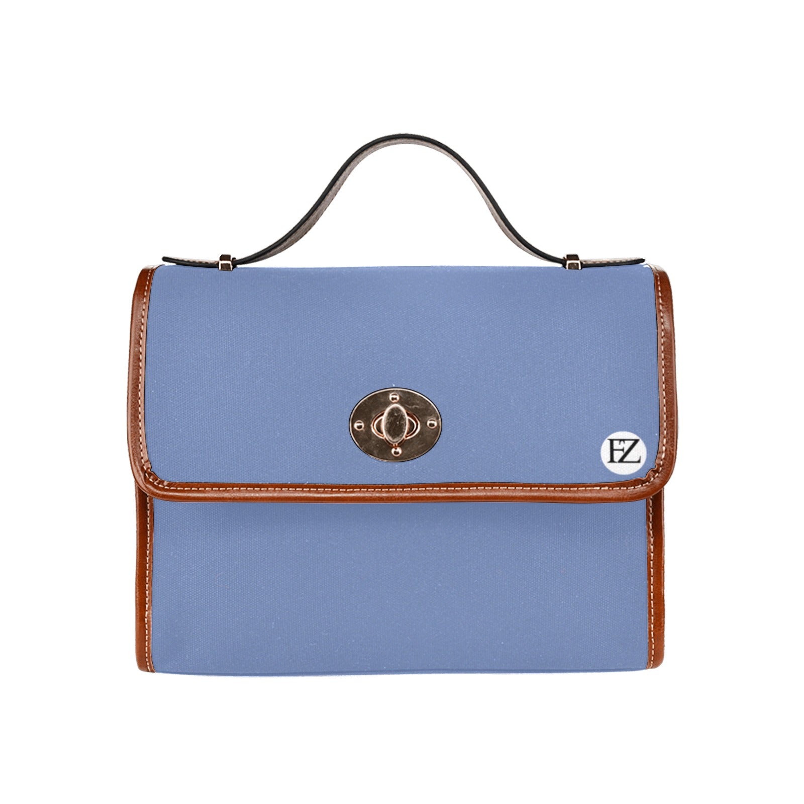 fz original handbag one size / fz - sky blue all over print waterproof canvas bag(model1641)(brown strap)