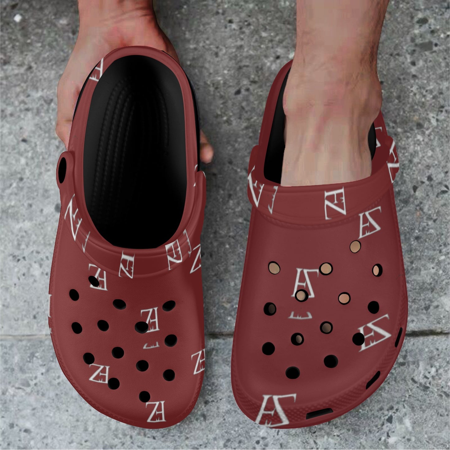 fz unisex sandals - burgundy custom print adults clogs