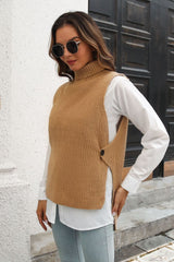 ribbed mock neck sleeveless sweater vest