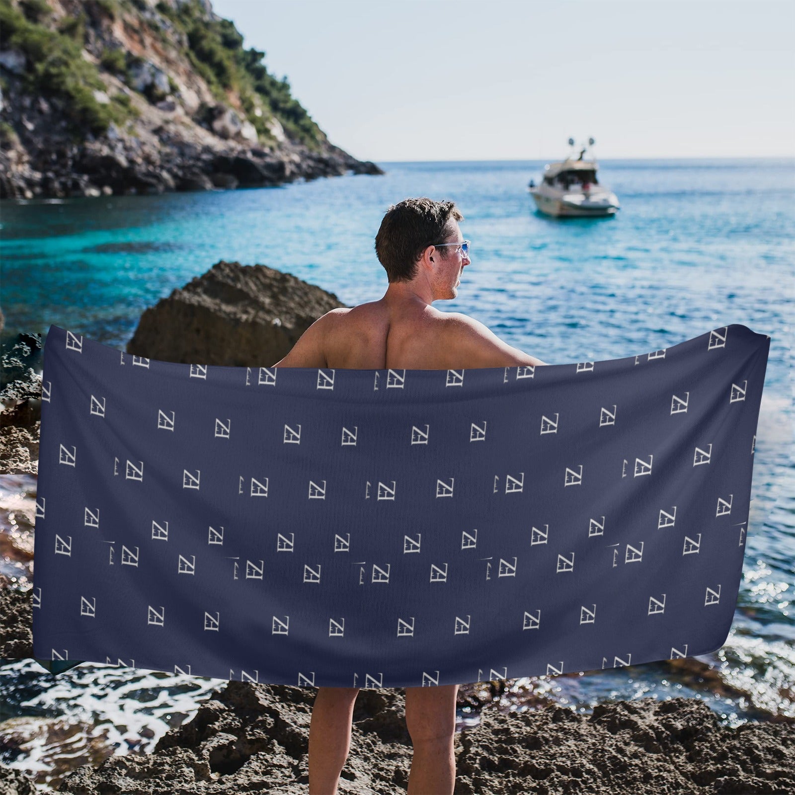 fz towel - blue beach towel 31"x71"(new)( made in queen)