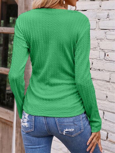 FZ Women's Textured Ruched V-Neck Long Sleeve Tee - FZwear