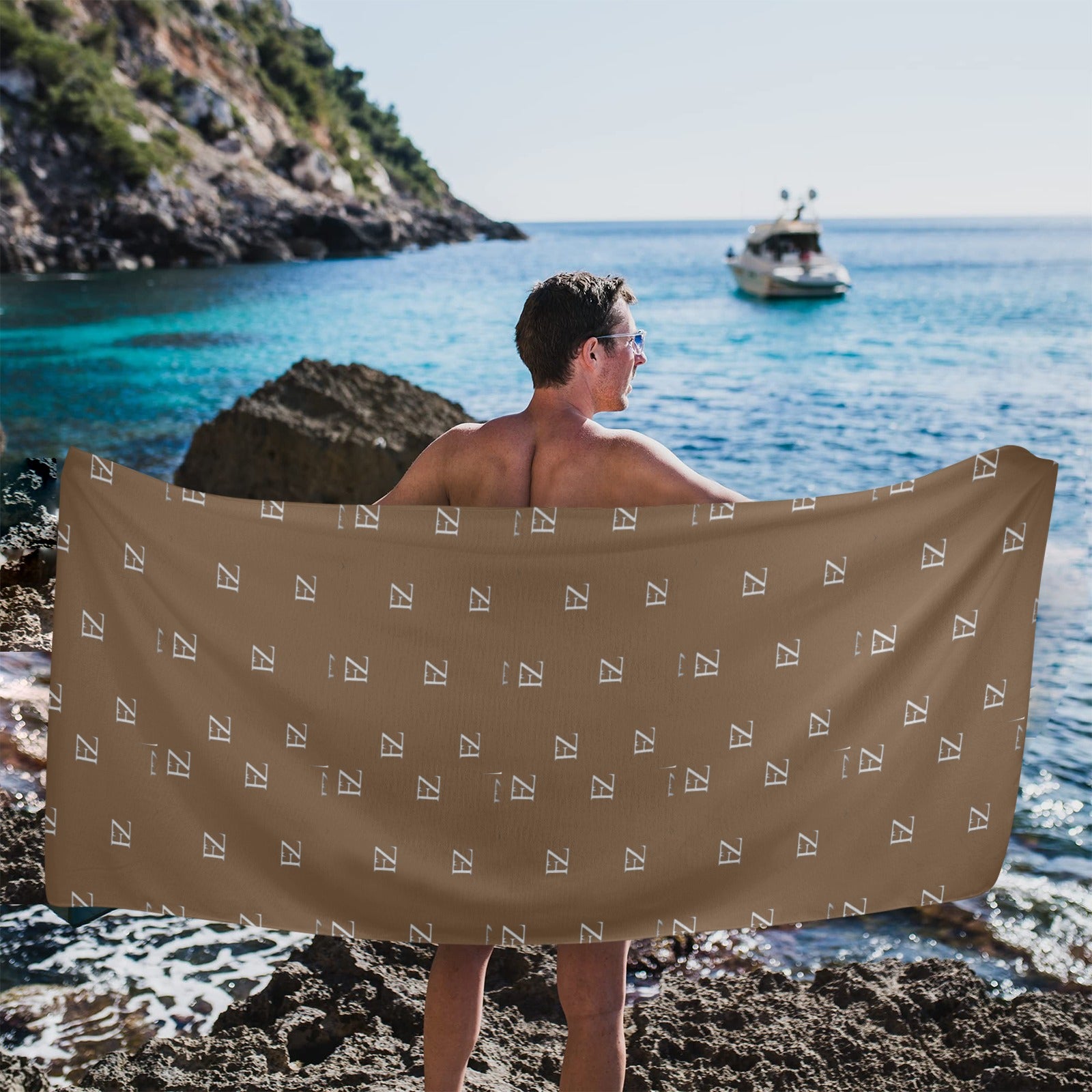 fz towel - brown beach towel 31"x71"(new)( made in queen)