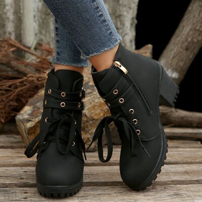 FZ WOMEN'S PU Leather Round Toe Block Heel Boots - FZwear