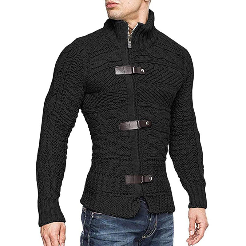 FZ Men's Leather Button Long Sleeve Knitted Sweater Jacket - FZwear