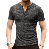 summer men's short sleeve men's t-shirt henley collar slim fit men's clothing