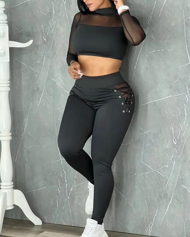 FZ Women's Contrast Mesh High Waist Pants Suit - FZwear