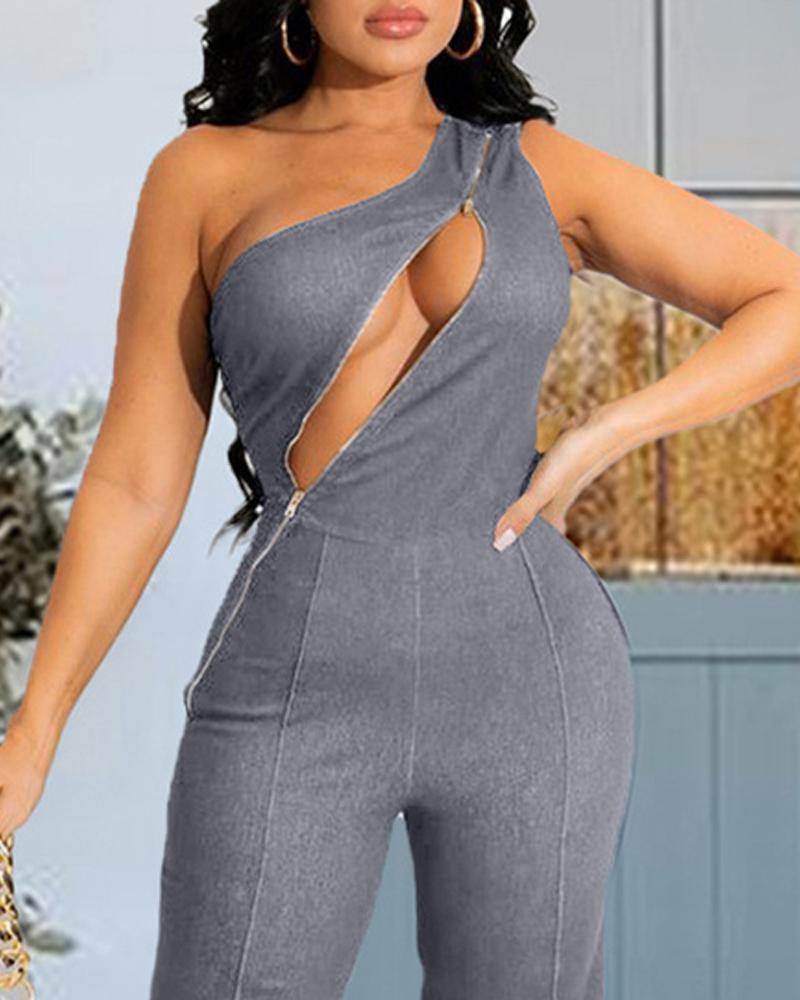 FZ Women's Cutout One Shoulder Denim Jumpsuit - FZwear