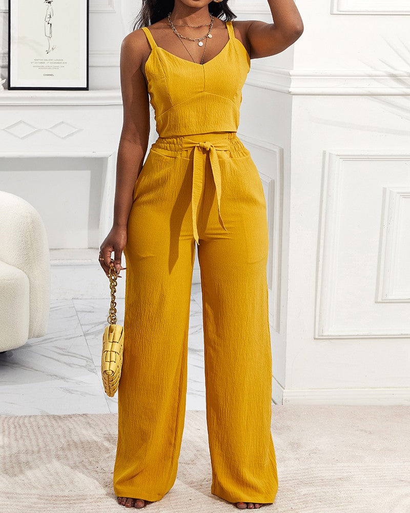 FZ Women's Shirred Design Wide Leg Pants Suit - FZwear