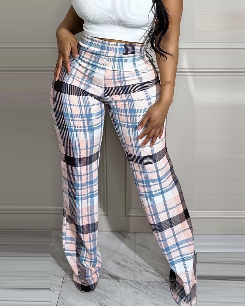 FZ Women's Plaid Print High Waist Pants - FZwear
