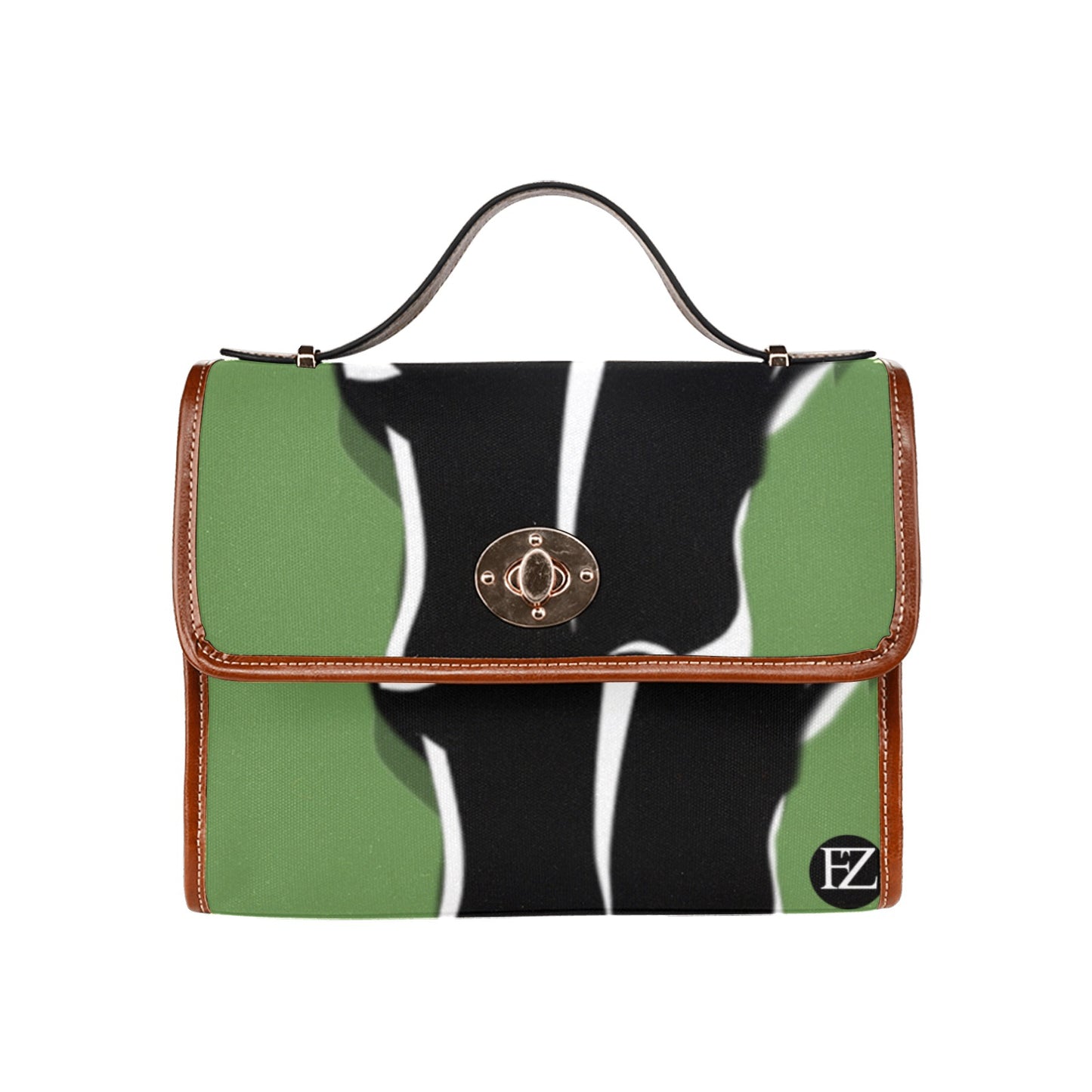 fz bull handbag one size / fz bull handbag - green all over print waterproof canvas bag(model1641)(brown strap)