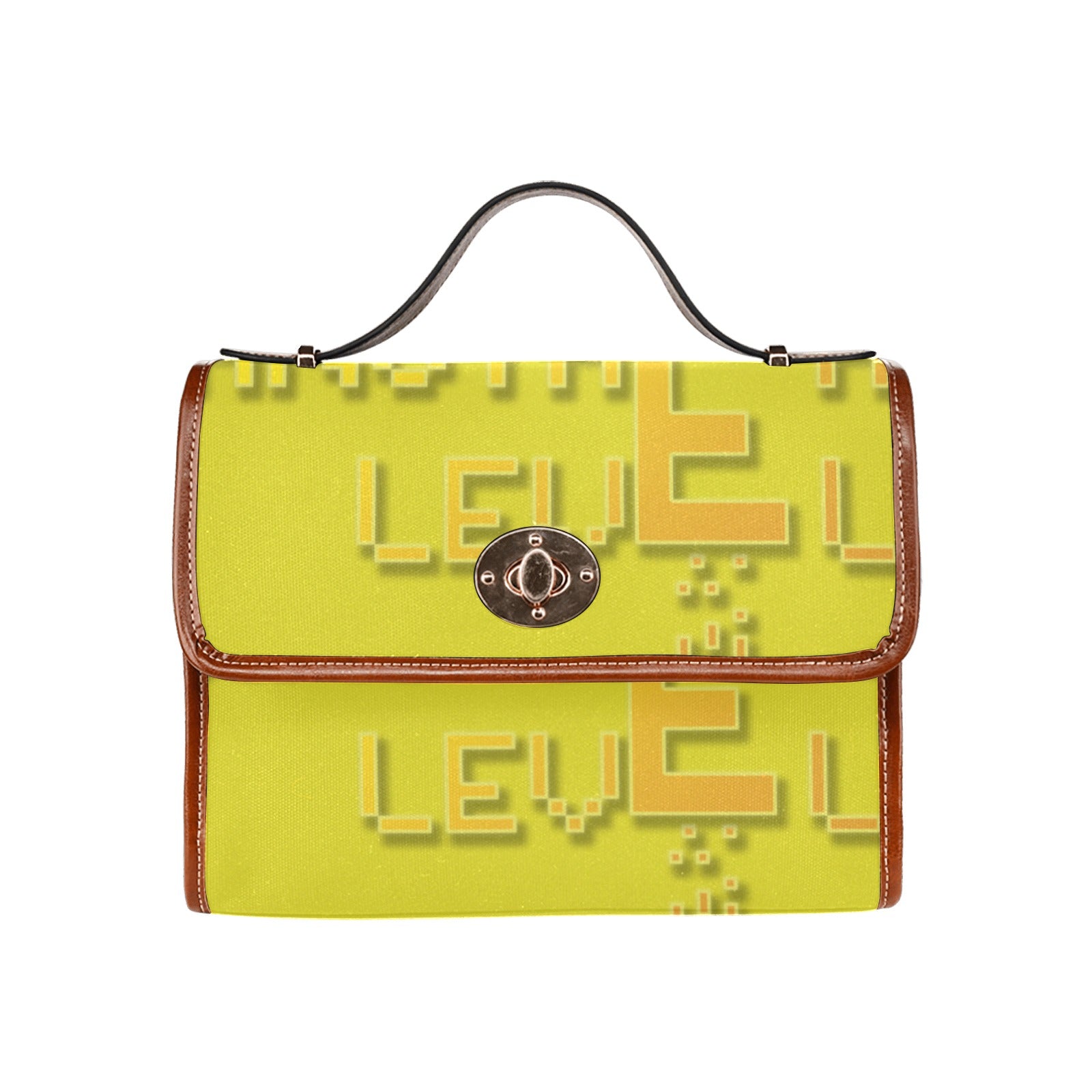 fz yellow levels handbag one size / fz - levels bag-yellow all over print waterproof canvas bag(model1641)(brown strap)
