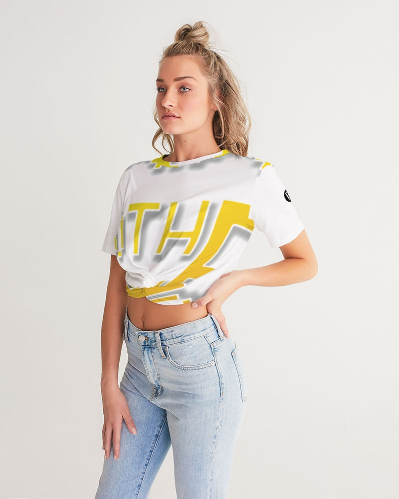 white zone women's twist-front cropped tee