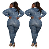 fz plus size women's denim  one piece hoodie  jumpsuit