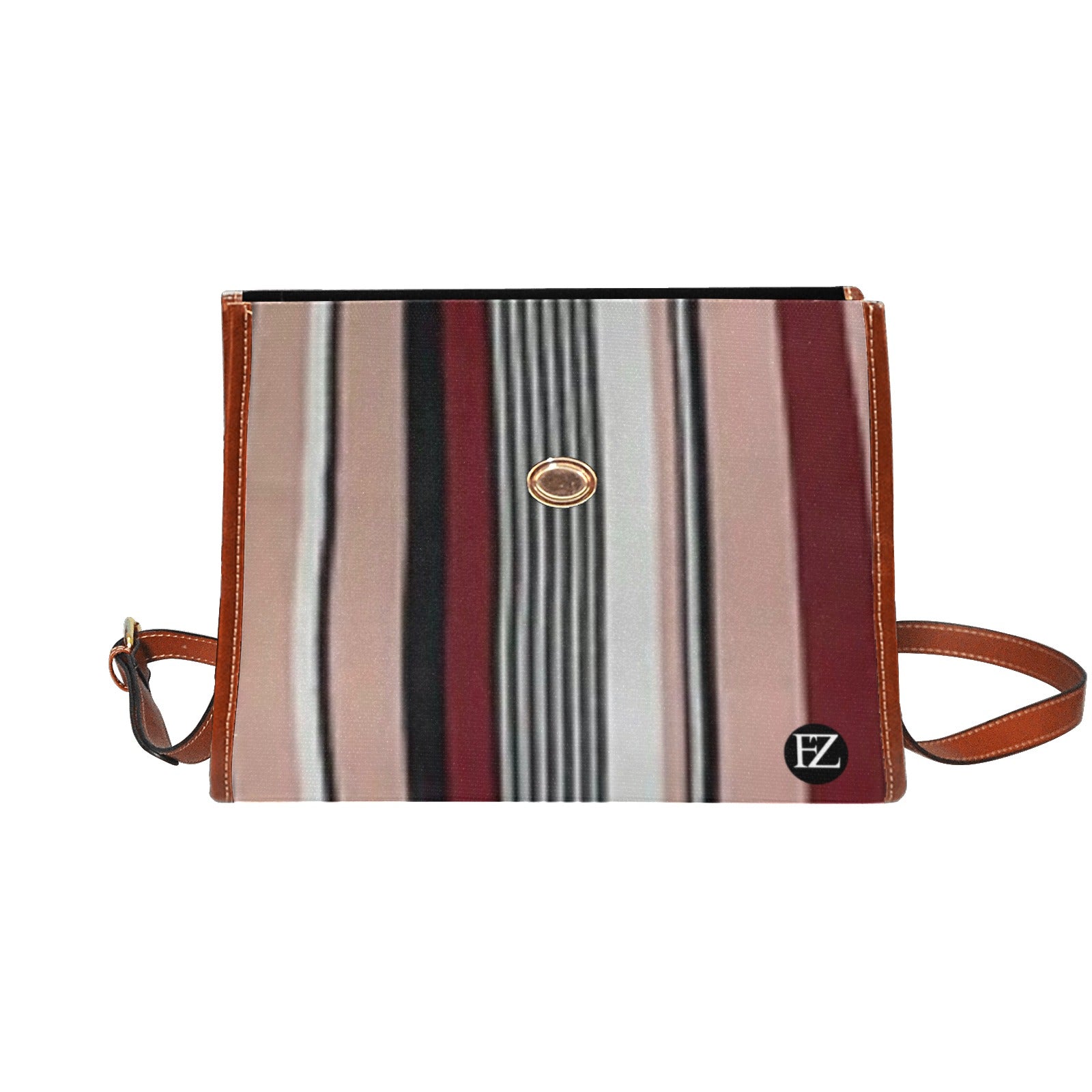 fz stripe handbag all over print waterproof canvas bag(model1641)(brown strap)