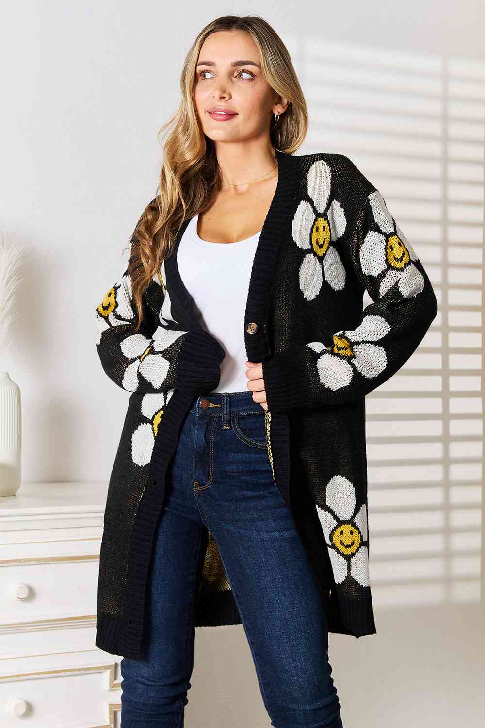 FZ Women's Double Take Floral Button Down Longline Cardigan