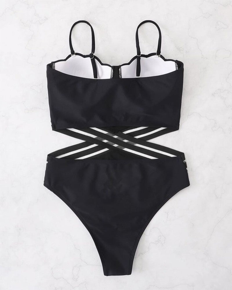 FZ Women's Contrast Mesh Cutout One-Piece Swimsuit - FZwear