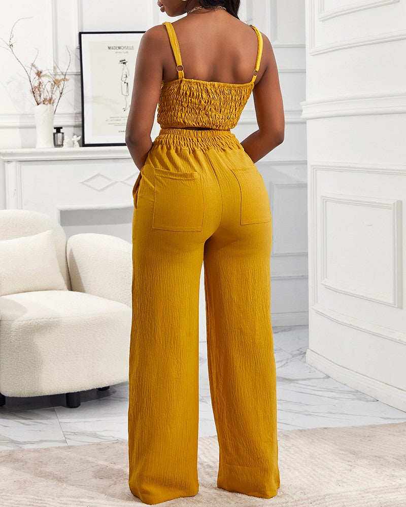 FZ Women's Shirred Design Wide Leg Pants Suit - FZwear