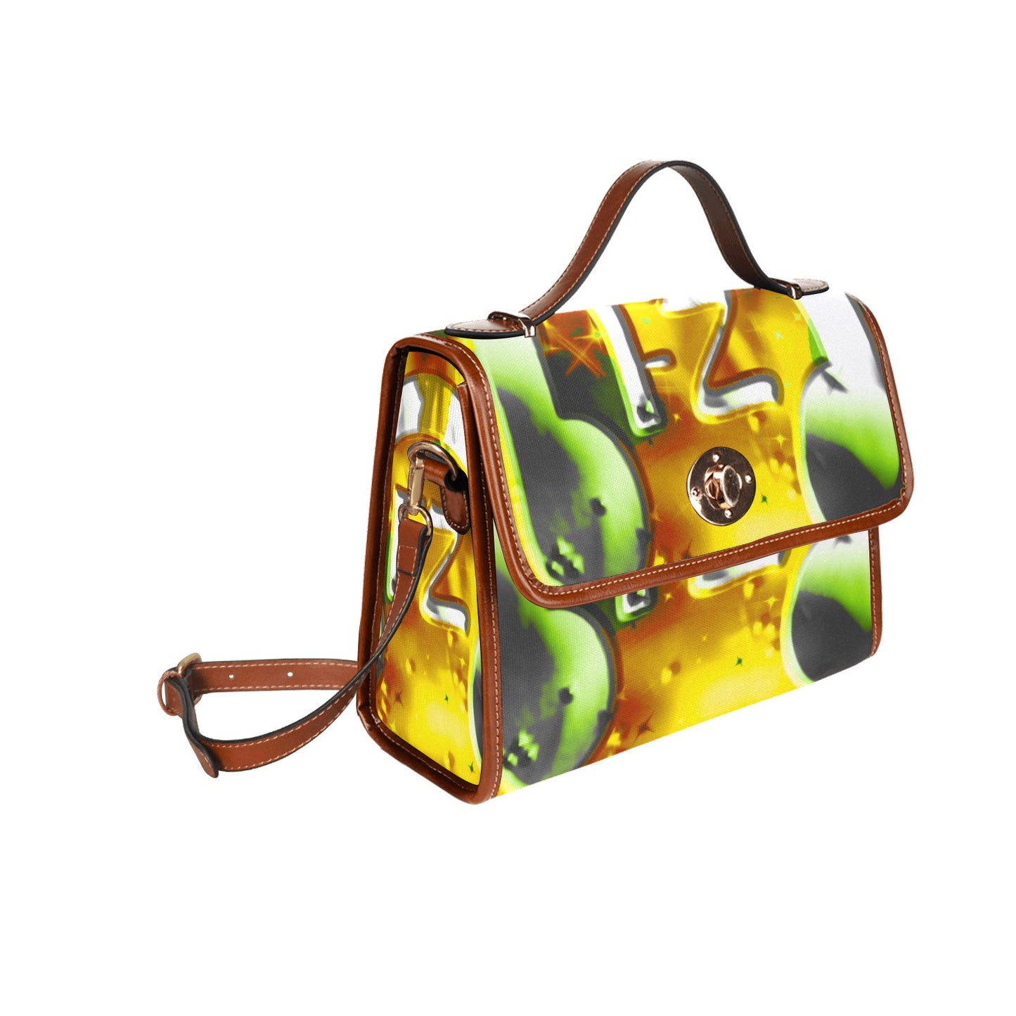 fz yellow abstract handbag all over print waterproof canvas bag(model1641)(brown strap)