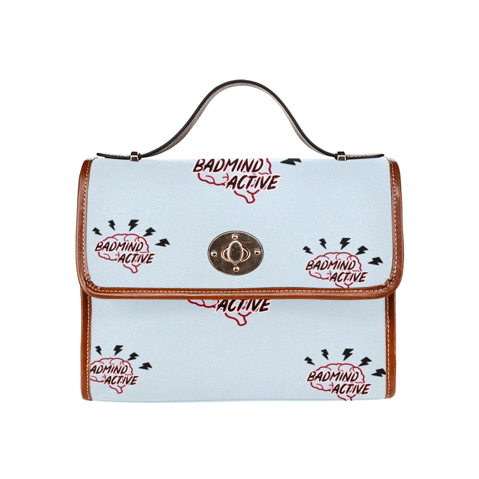 fz mind handbag one size / fz - mind bag-blue all over print waterproof canvas bag(model1641)(brown strap)