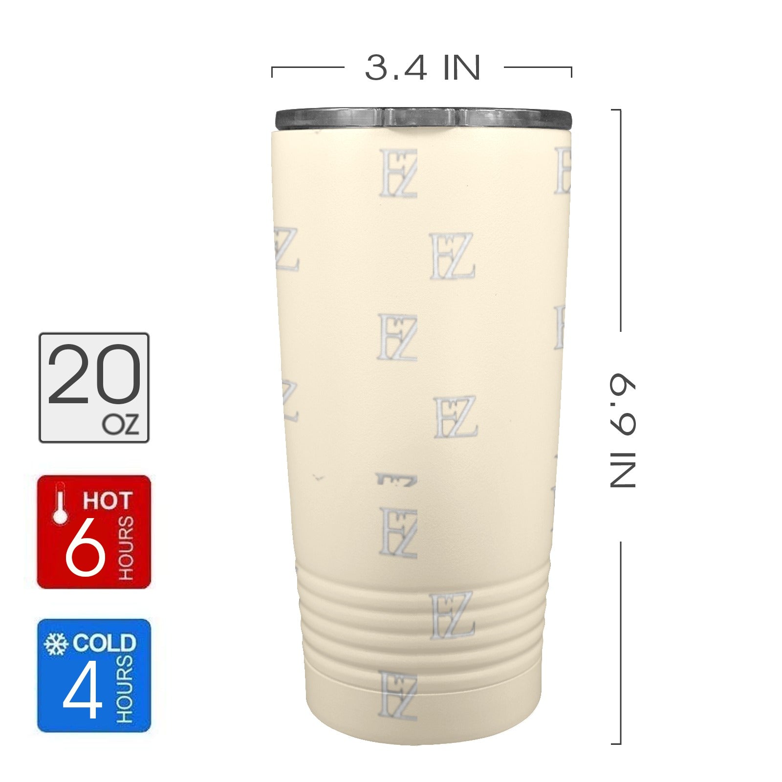 fz original coffee cup - beige insulated stainless steel tumbler (20oz ）