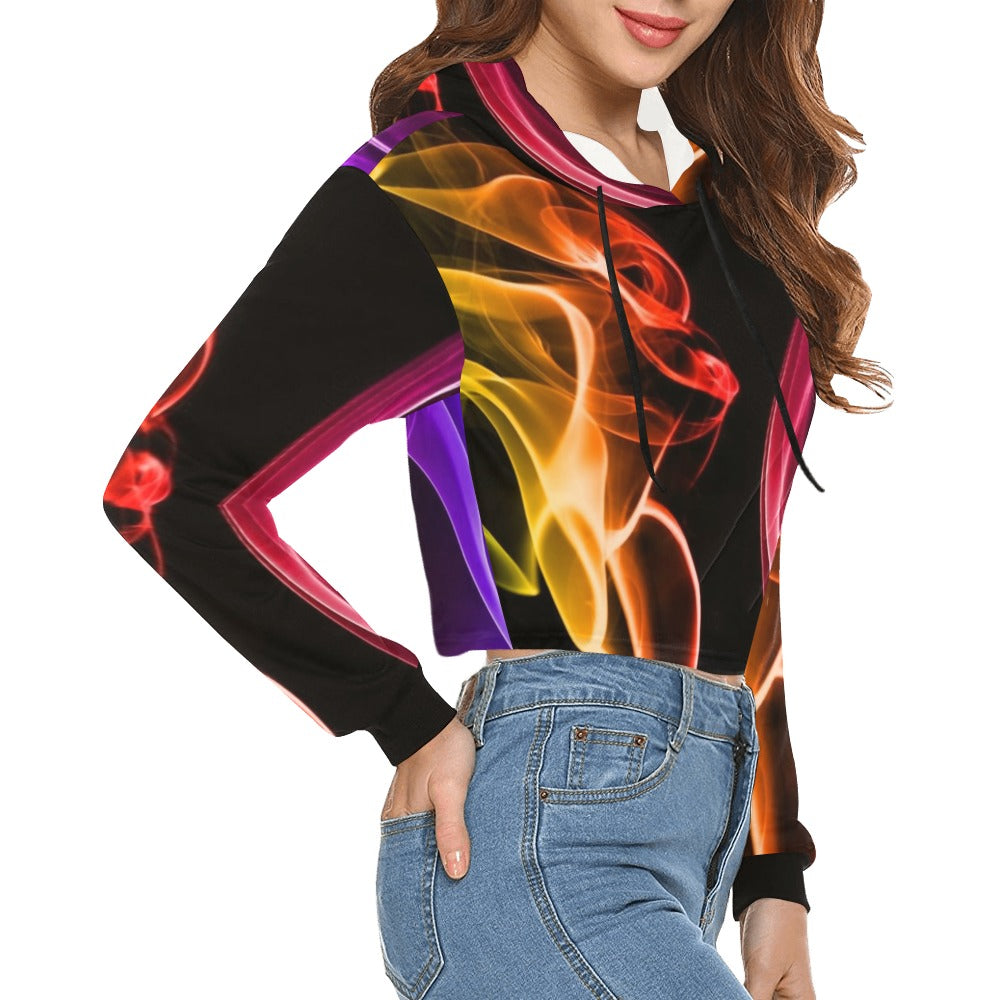 fz women's designer hoodie - abstract women's all over print cropped hoodie (model h22)