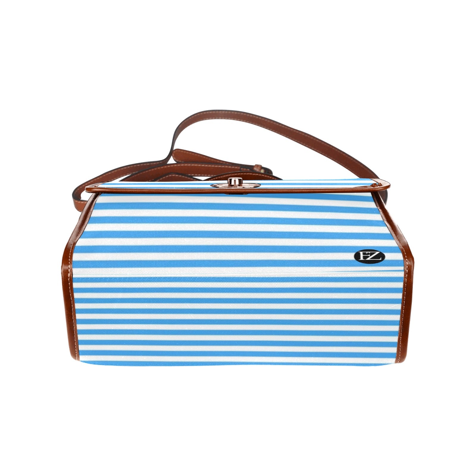 fz blue strip handbag all over print waterproof canvas bag(model1641)(brown strap)