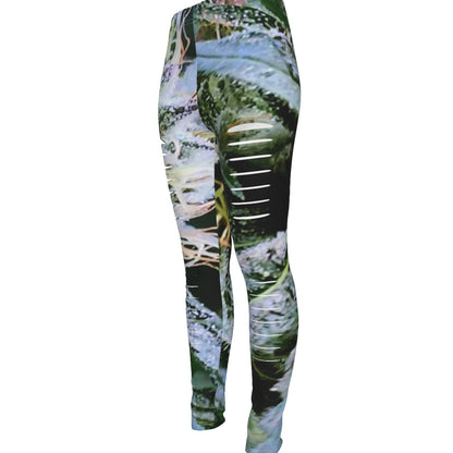 all-over print women's ripped leggings