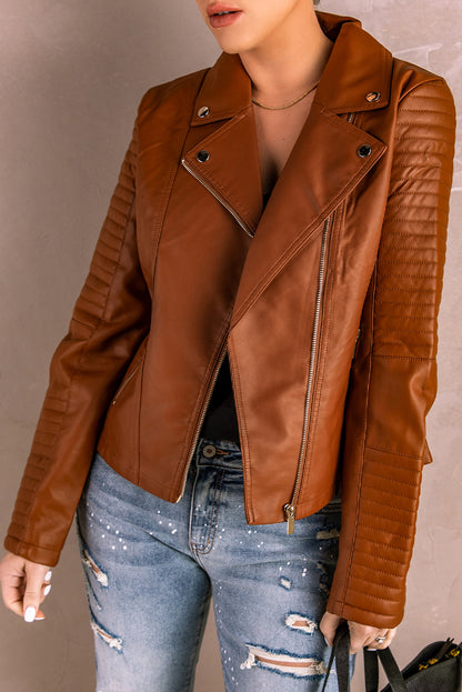 ribbed faux leather jacket