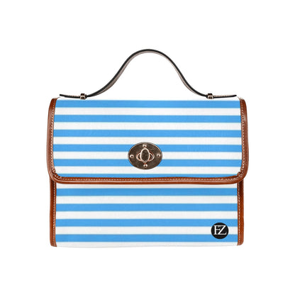 fz blue strip handbag all over print waterproof canvas bag(model1641)(brown strap)