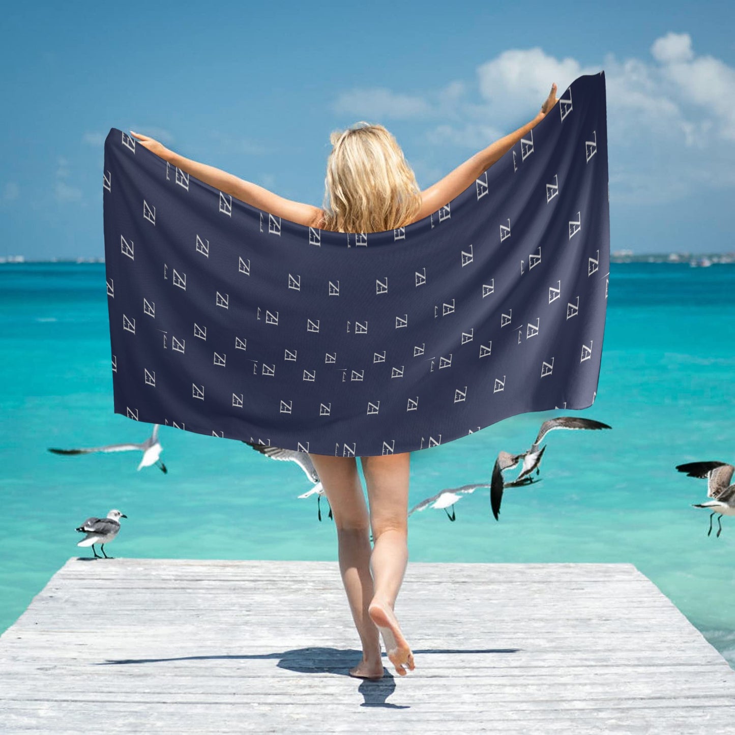fz towel - blue beach towel 31"x71"(new)( made in queen)