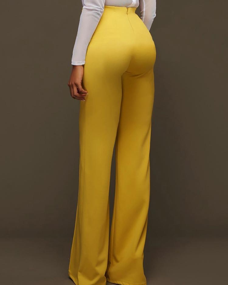 Pantalones de cintura alta con estampado a cuadros para mujer FZ