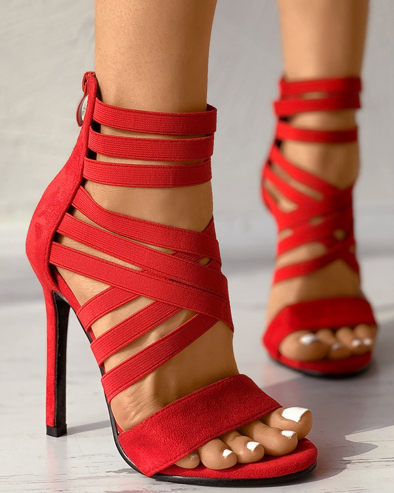 FZ Zapatos de tacón de aguja de ante vendaje para mujer