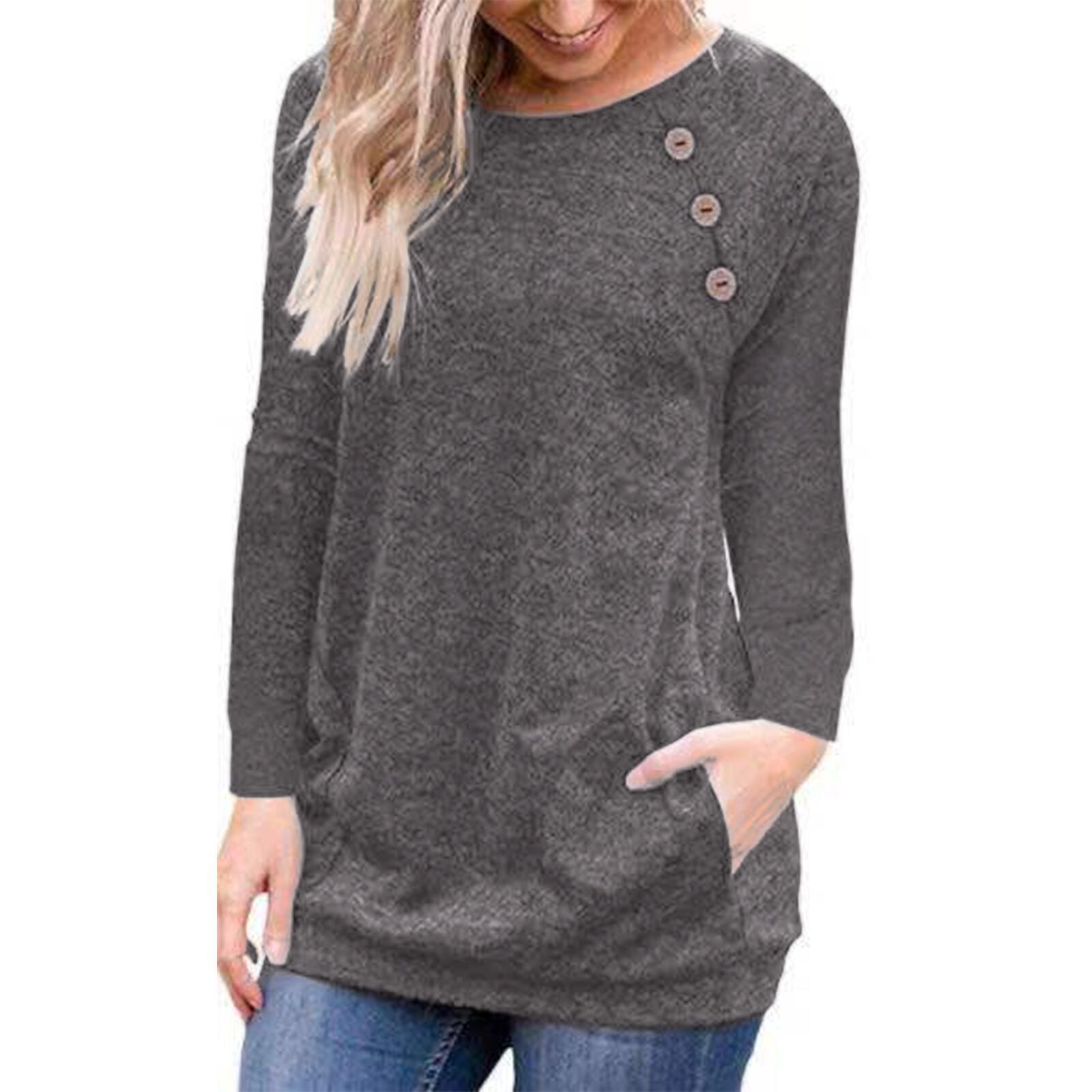 fz women's blouse long sleeve button decoration pullover tee