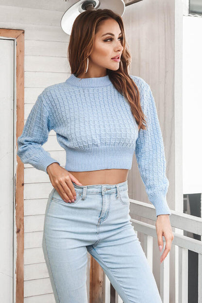 FZ Women's Round Neck Long Sleeve Cropped Sweater Top - FZwear