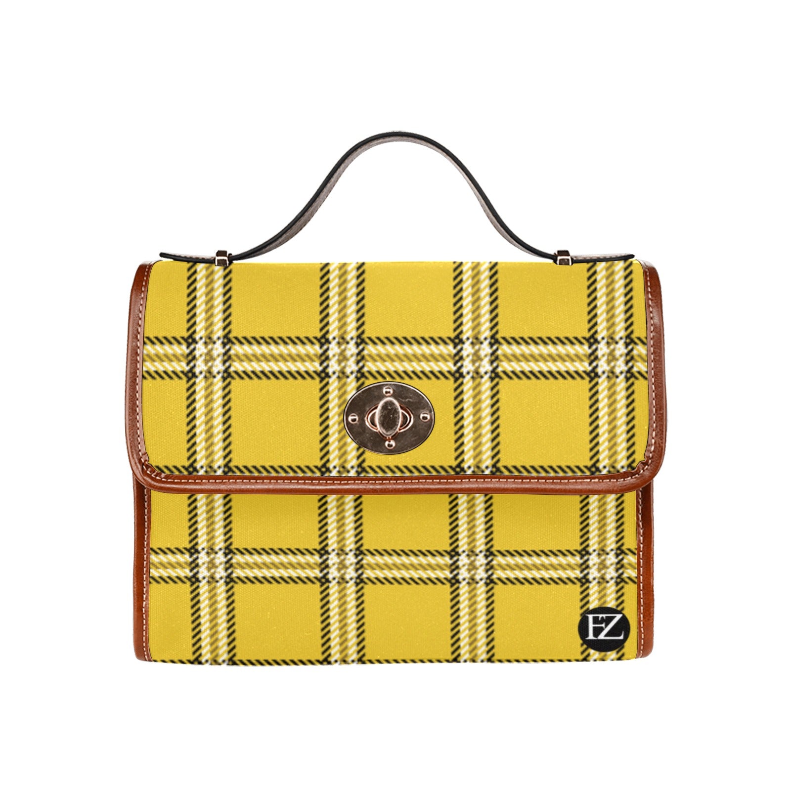 fz women's plaid hand bag all over print waterproof canvas bag(model1641)(brown strap)