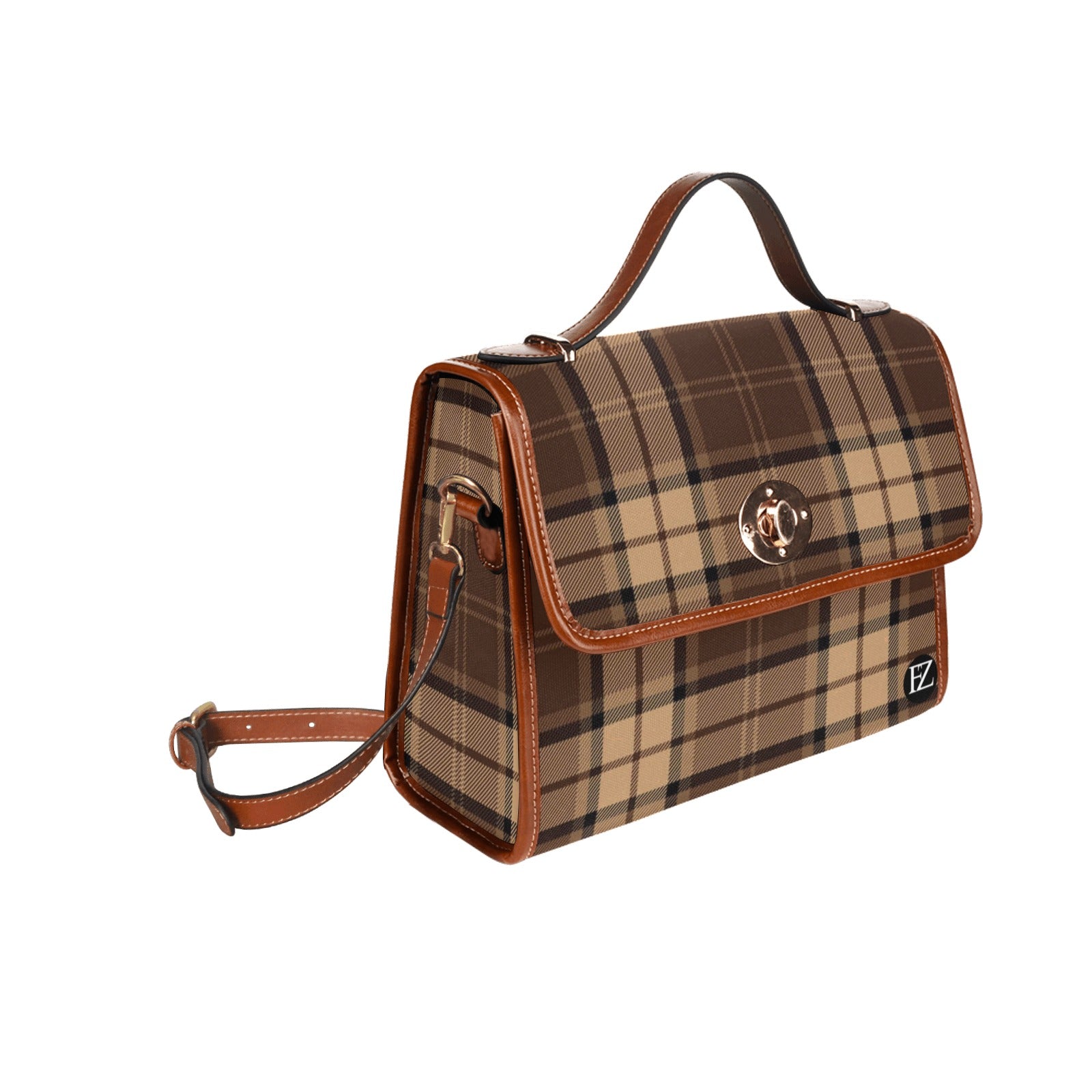 fz women's plaid hand bag all over print waterproof canvas bag(model1641)(brown strap)