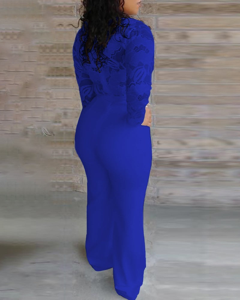 FZ Women's Crochet Lace Plunge Jumpsuit - FZwear