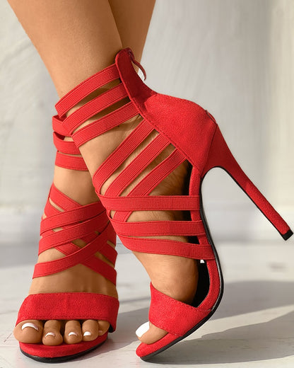 FZ Zapatos de tacón de aguja de ante vendaje para mujer