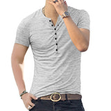 summer men's short sleeve men's t-shirt henley collar slim fit men's clothing