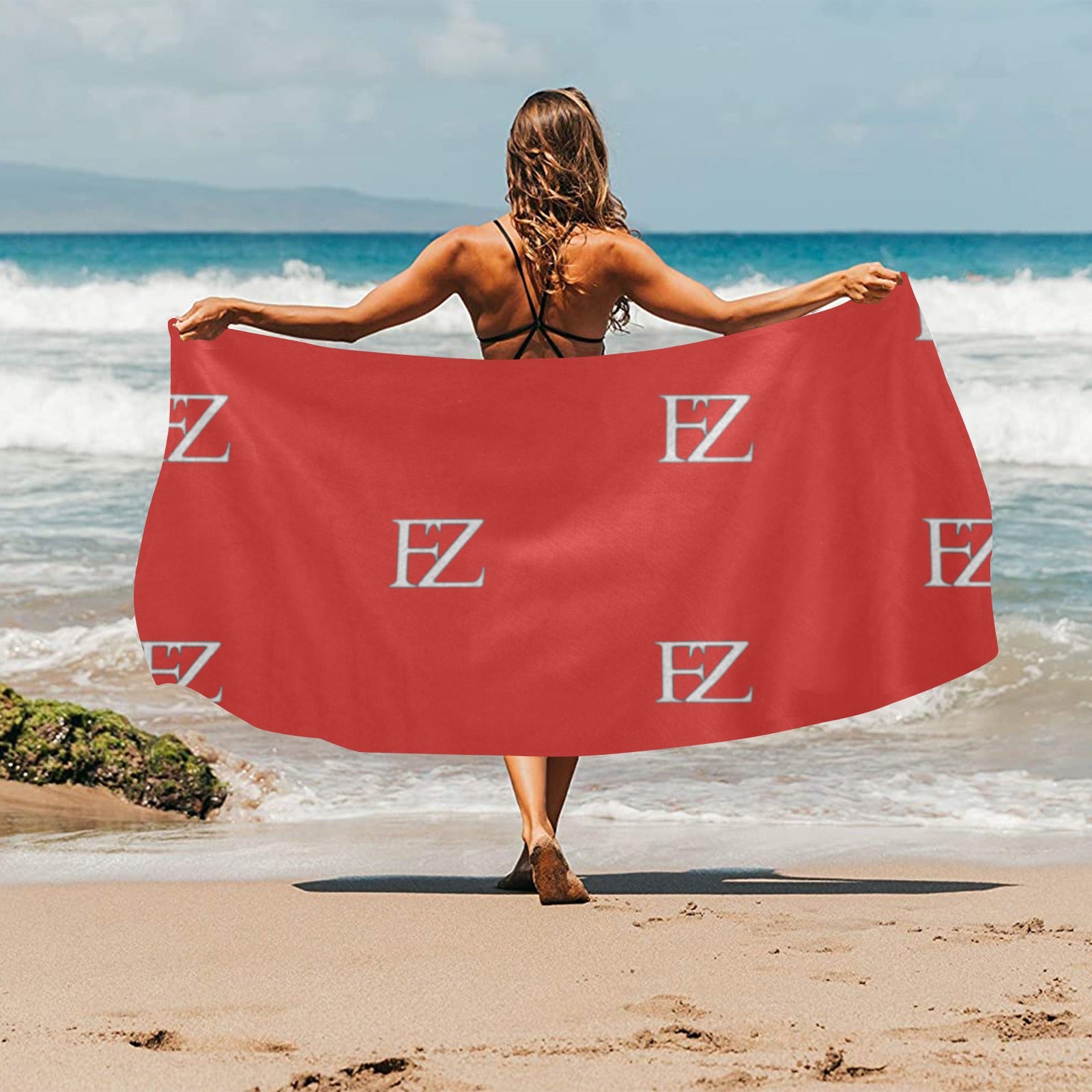 fz beach towel - red beach towel 32"x 71"(made in queen)