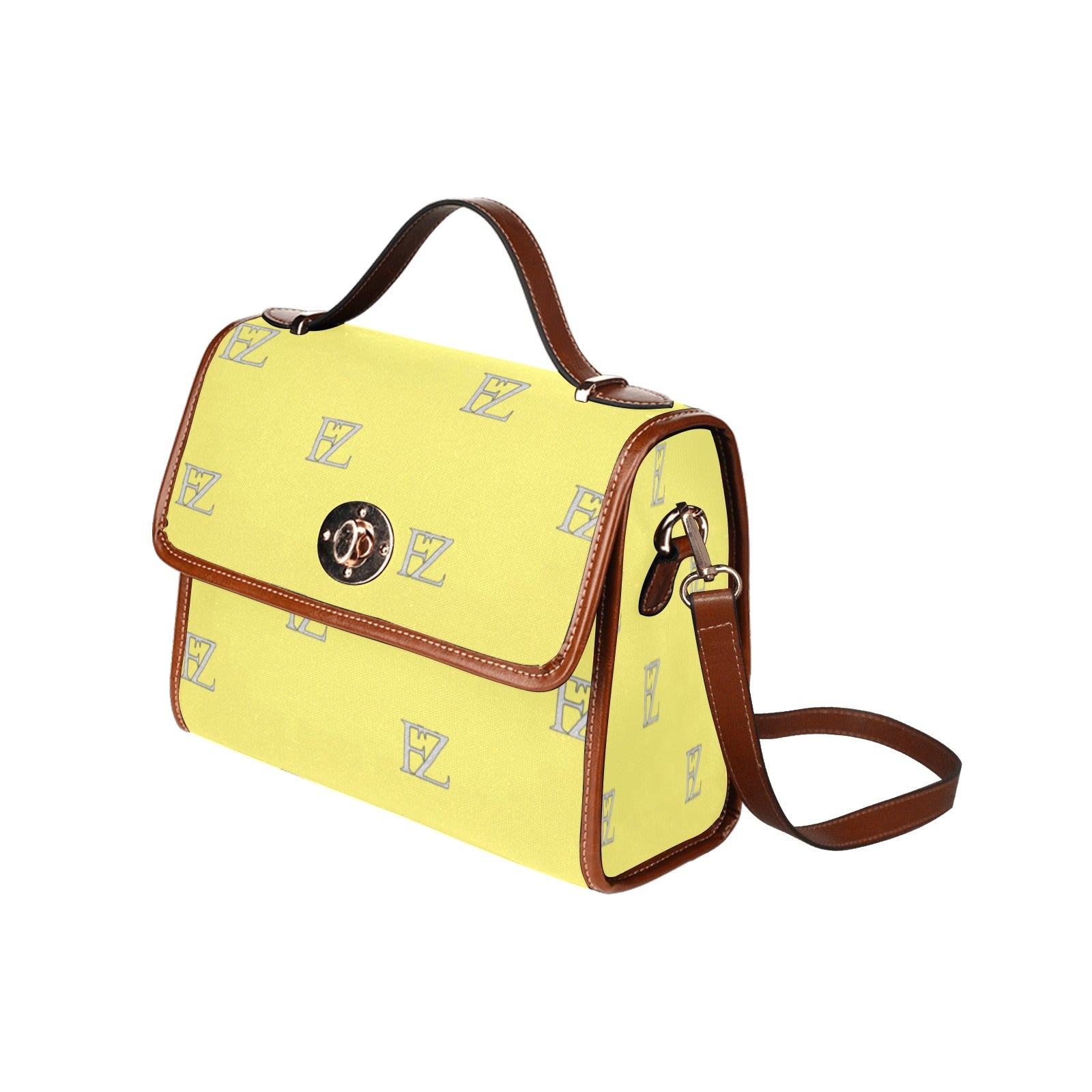 fz yellow handbag all over print waterproof canvas bag(model1641)(brown strap)