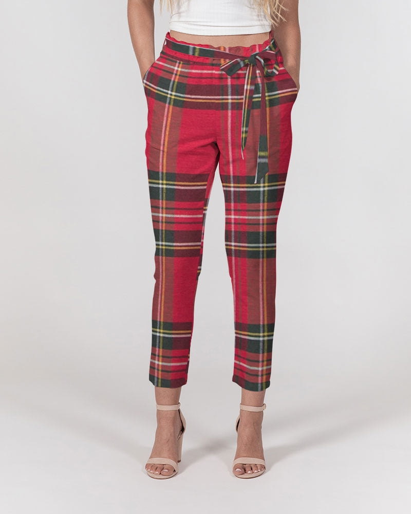 fz plaid too women's belted tapered pants