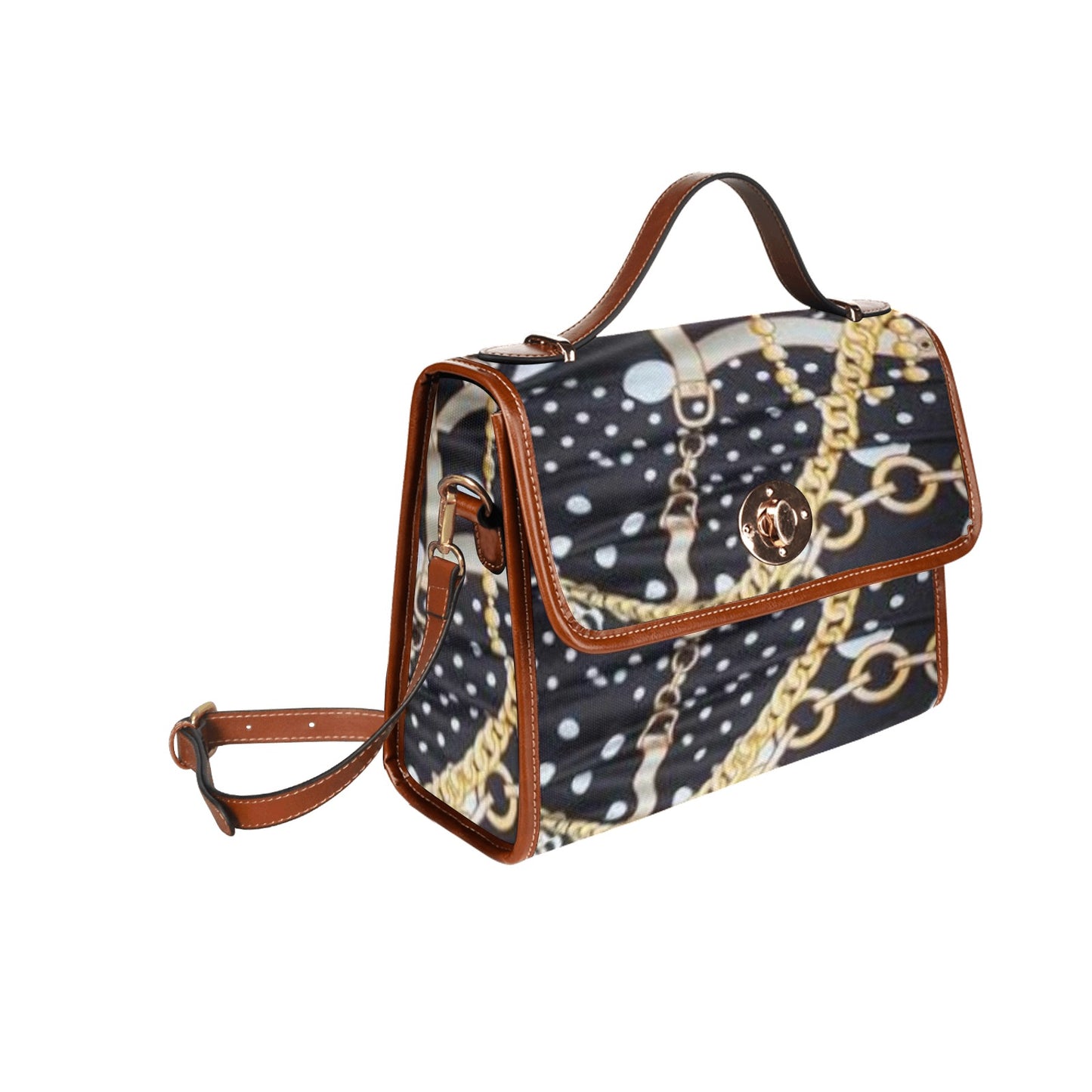 fz chain handbag all over print waterproof canvas bag(model1641)(brown strap)