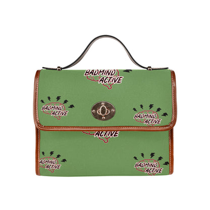 fz mind handbag one size / fz - mind bag-green all over print waterproof canvas bag(model1641)(brown strap)